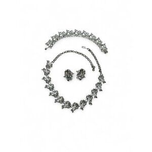 Judy Lee Vintage Floral Crystal Necklace Bracelet & Clip-On Earrings Set